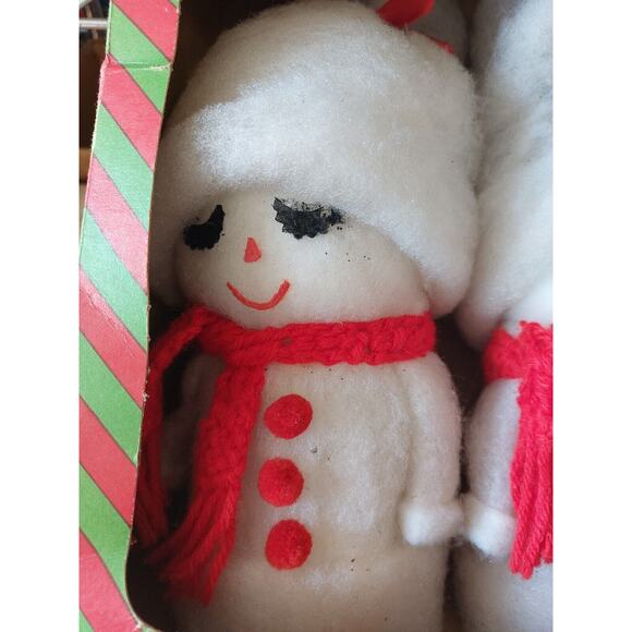 Vintage Fuzzy Frostys Snowman Decor Set of 2 Handmade in USA Boxed - Picture 2 of 4